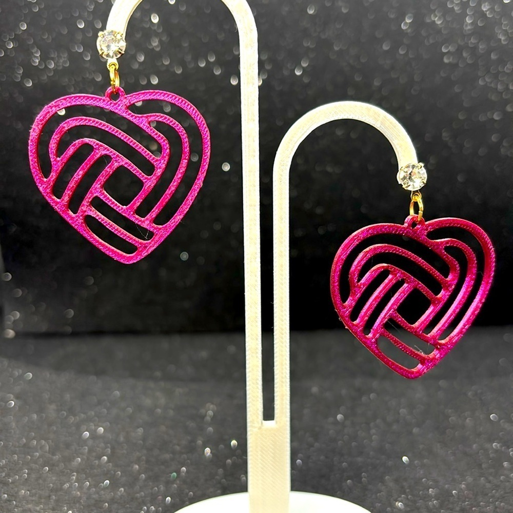 Burgundy and Gold Color Shift Heart Drop Earrings - Picture 4 of 4